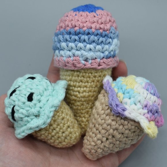 Hand crafted Crochet Catnip Filled Ice Cream Cone Cat Toys Bundle of Thr… - Picture 1 of 7